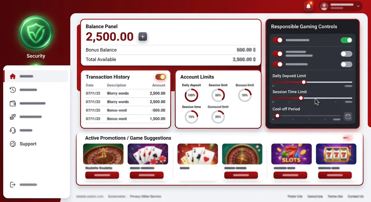 Total Casino panel gracza i konto